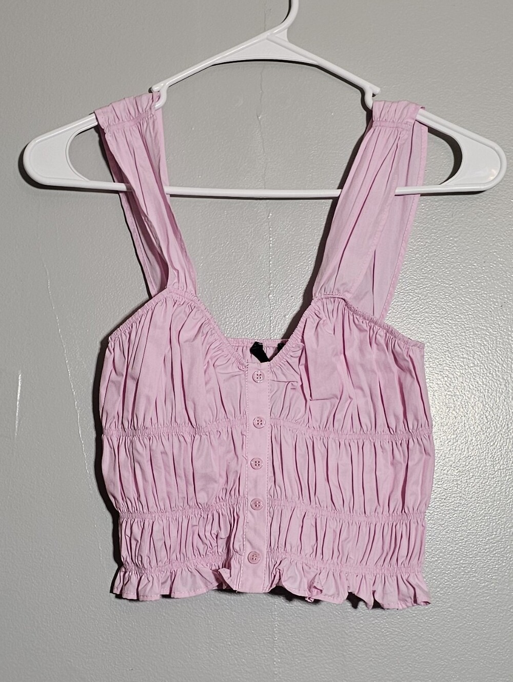 Pink Smocked Button-Front Crop Top